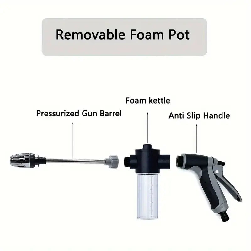 1-Pack High Pressure Car Washing Water Gun, Multi-Purpose Garden Hose Nozzle, Adjustable Thickened Rod Sprayer with Copper Plated Tip, Universal 3/ 4" and 1/ 2" Quick Connect Adapter for Cleaning Tools Heavy Duty Handle