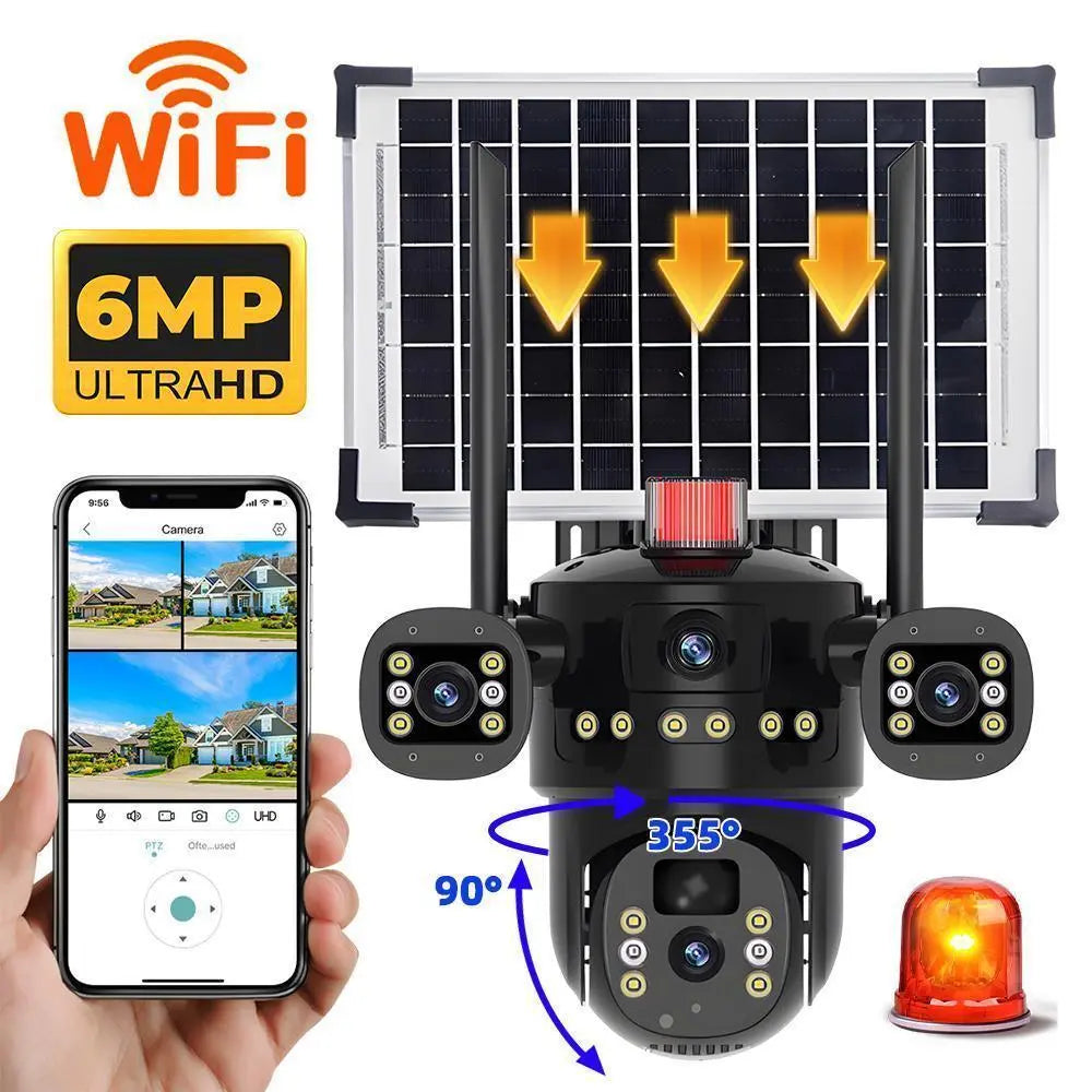 Triple-Lens Solar 360° Dome Camera, 360 Camoflauge Security Cameras Wireless Outdoor Solar Powered, Cameras for Home Security, 360 Pan & Tilt Surveillance Camera for Valentine’S Day Gift
