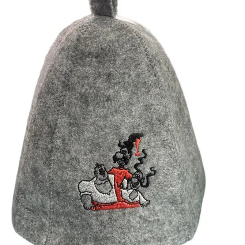 Cossacks Sauna Banya Hat Cap - Gray Embroidered Design for Heat Protection & Quick-Drying - for Sauna Enthusiasts