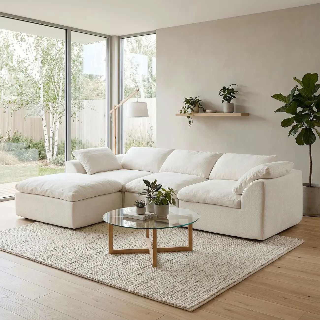 108 in Boneless Sectional Couch, L-Shape Modular Living Room Sofa with Ottoman, Compressed No-Assembly Furniture, Cloud-Like Comfort, Flexible Design, Contemporary Look
