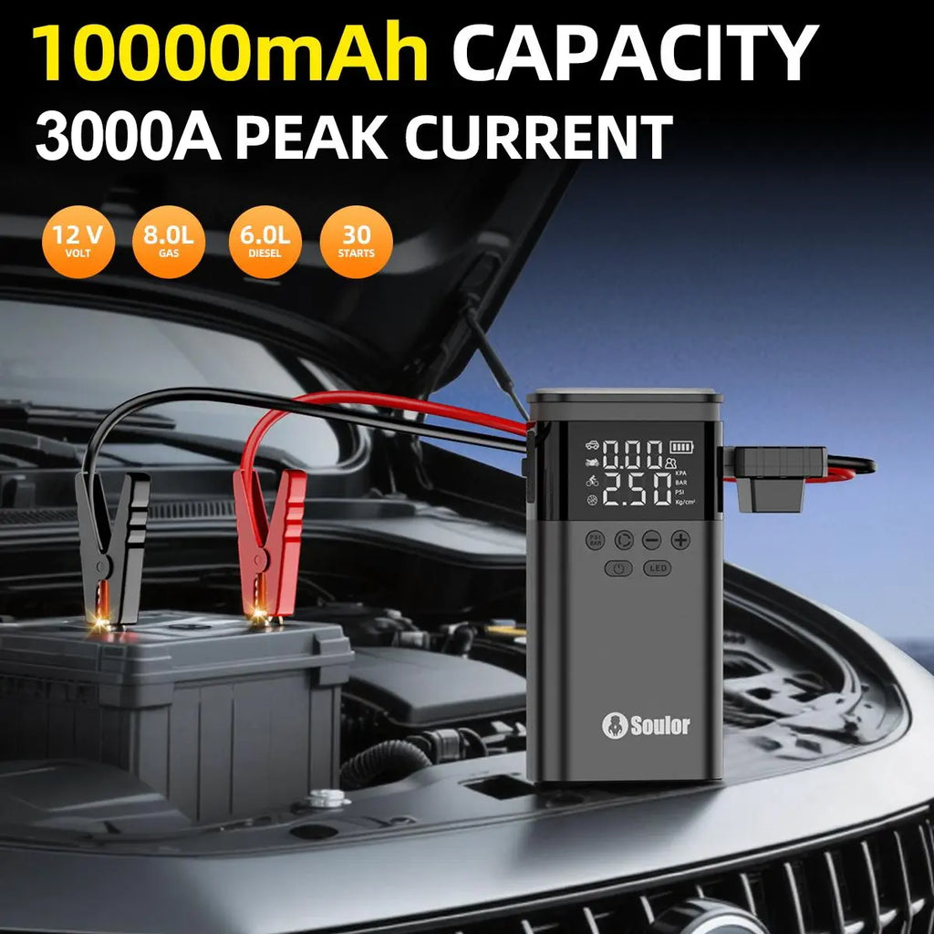 Soulor CYD22 5-In-1 with 150PSI Air Compressor, 10000Mah Portable Power Bank, LED Flashlight & SOS for Car/Suv/Truck Emergency Ultra-Safe