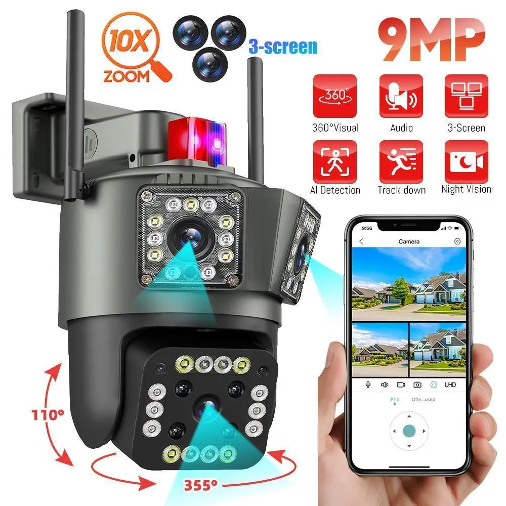 Triple-Lens Solar 360° Dome Camera, 360 Camoflauge Security Cameras Wireless Outdoor Solar Powered, Cameras for Home Security, 360 Pan & Tilt Surveillance Camera for Valentine’S Day Gift