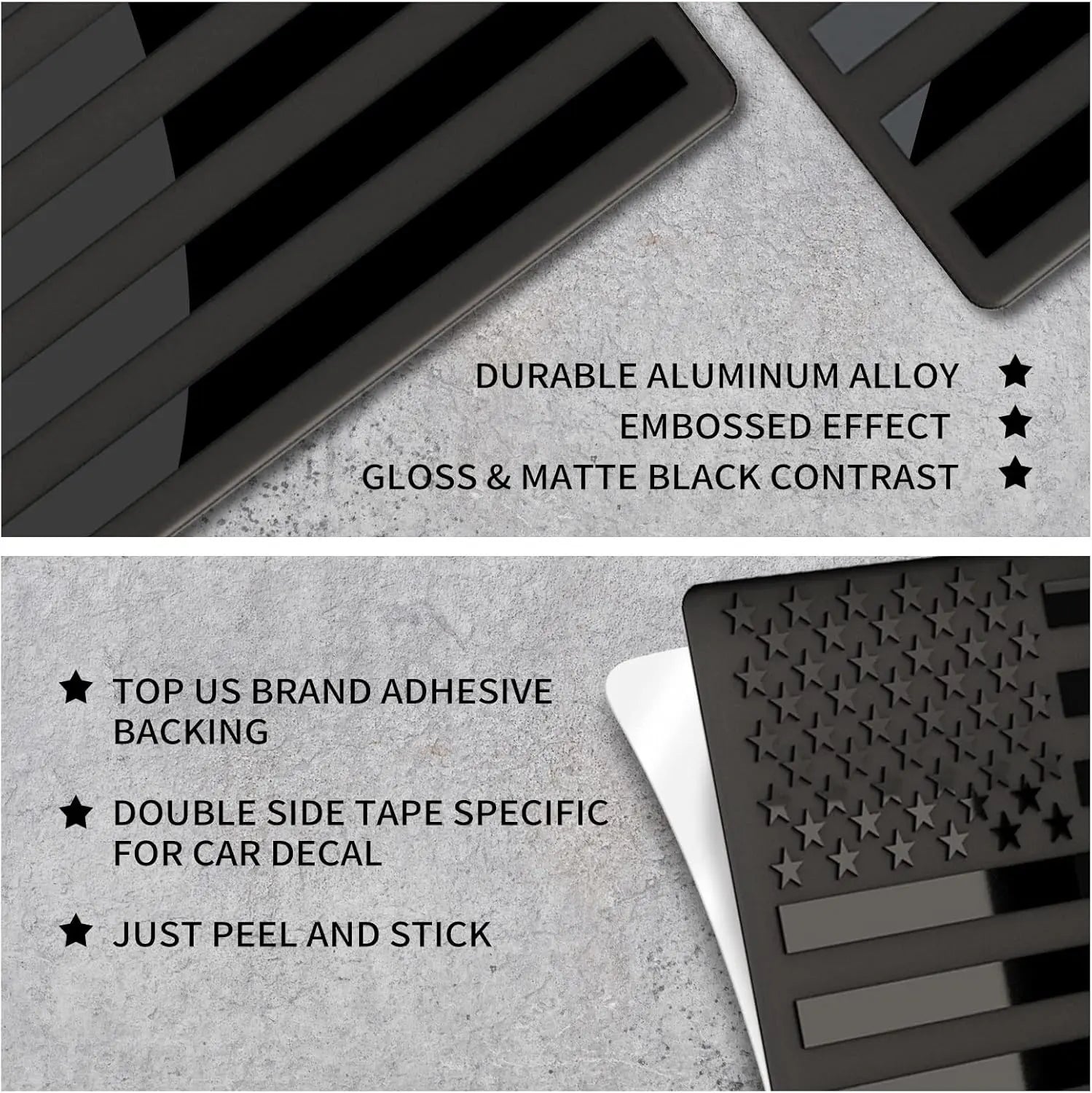3D Metal All Black American Flag Emblem Decal Stickers (1 Pair), Matte Black 5" X 3" Patriotic USA US Flag Car Decals Bumper Stickers for Truck, Window, Motorcycle, Support US Military