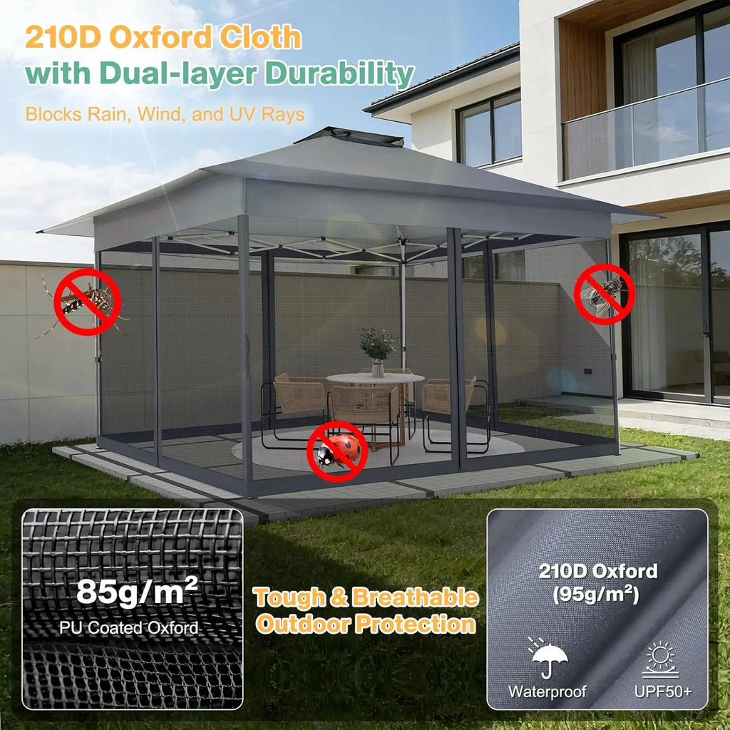 12X12 Ft. Portable Instant Gazebo Outdoor Patio - Oxford Fabric, Mosquito Netting, Waterproof, UPF 50+ Sun Protection, Ground Stakes, Adjustable Shade, Quick Setup Patio Furniture for Backyards, Backyard Decor,Summervibes