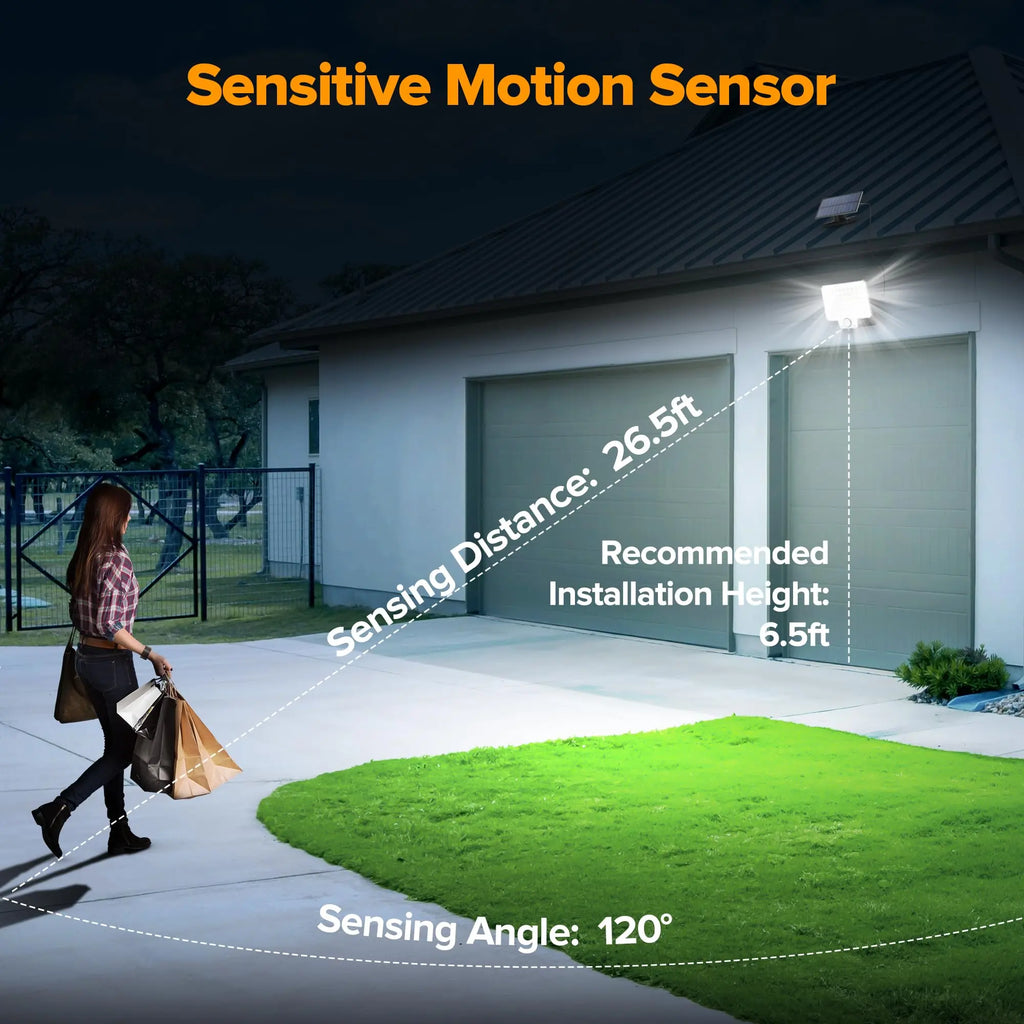 LUTEC Solar Lights Outdoor, 240 LED 3000LM Solar Powered Motion Sensor Flood Lights with Remote, Solar Flood Light with 3 Modes, Security Lights with 16.4Ft Cable IP65 Waterproof for Yard
