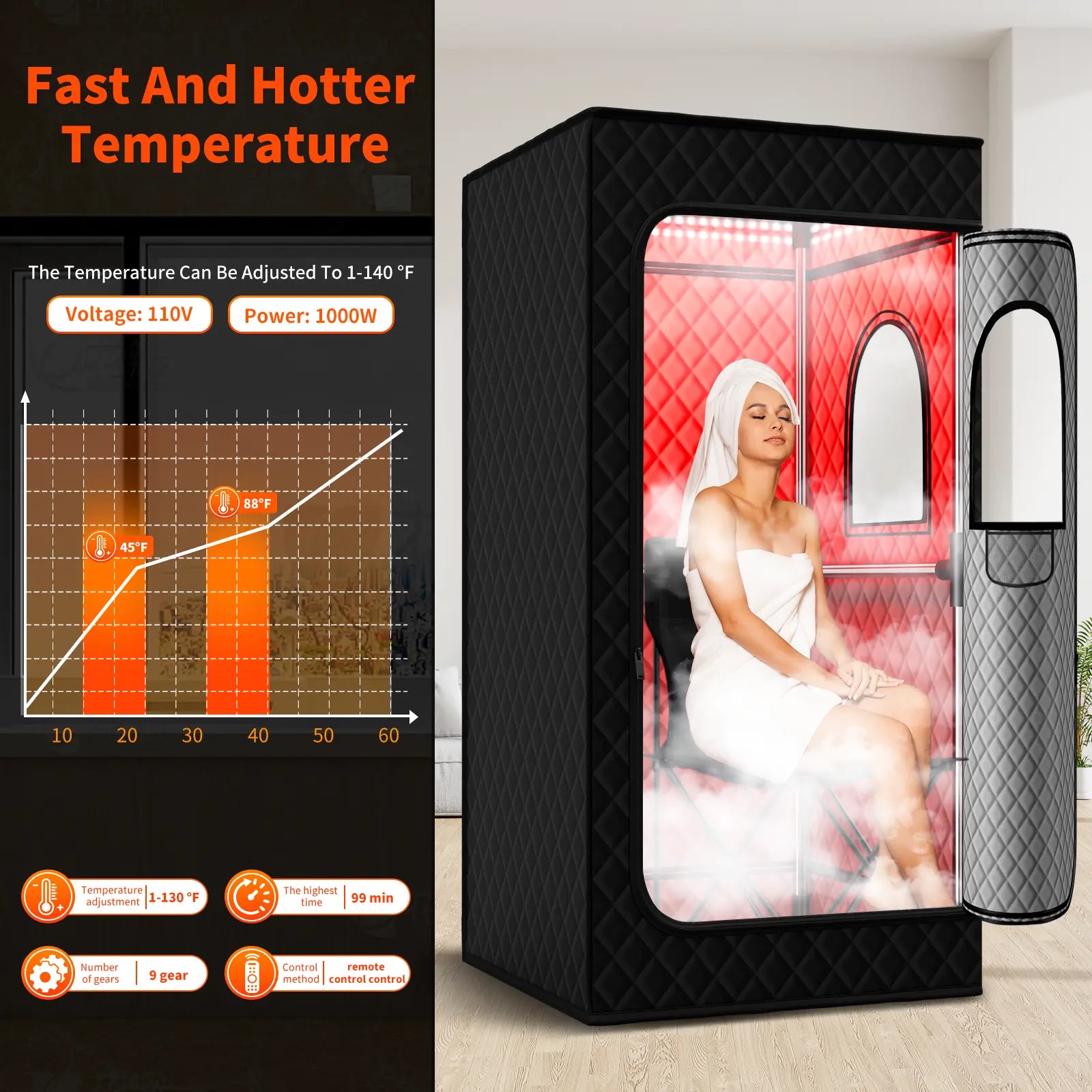 KASUE Upgraded Infrared Sauna Box for Relaxation,Detoxification,Portable Steam Sauna for Home with XL Steamer,Folding Chair,Multiple Layered Full Body Sauna Tent for Spa,Indoor,Outdoor,Gym-Black