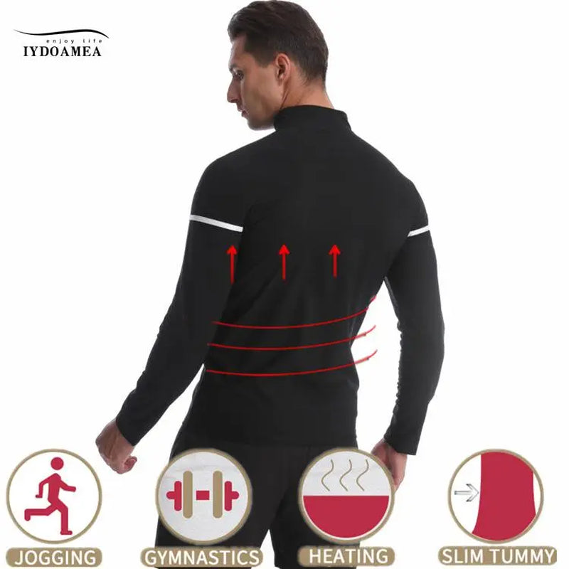 IYDOAMEA Sauna Suit for Men, Long Sleeve Shirt with Zipper, Gym Body Shaper Waist Trainer Outdoorfun Dealsforyoudays