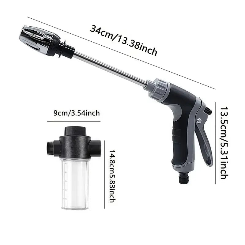1-Pack High Pressure Car Washing Water Gun, Multi-Purpose Garden Hose Nozzle, Adjustable Thickened Rod Sprayer with Copper Plated Tip, Universal 3/ 4" and 1/ 2" Quick Connect Adapter for Cleaning Tools Heavy Duty Handle