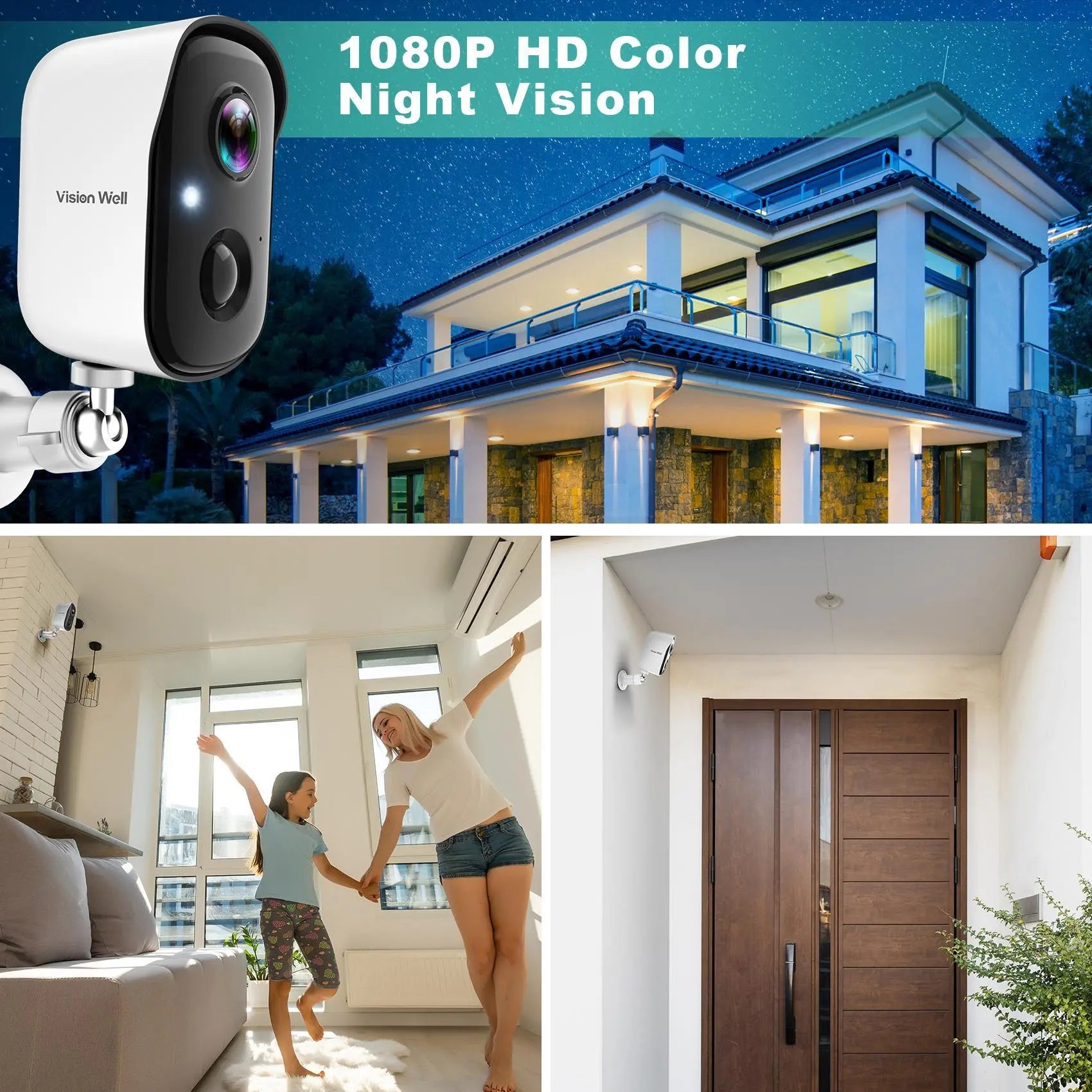 Vision Well Wireless Camera for Home Protection, with 1080P HD, Wifi, Spotlight, AI Siren, Color Night Vision, Two-Way Audio, and Sd/Cloud Storage.