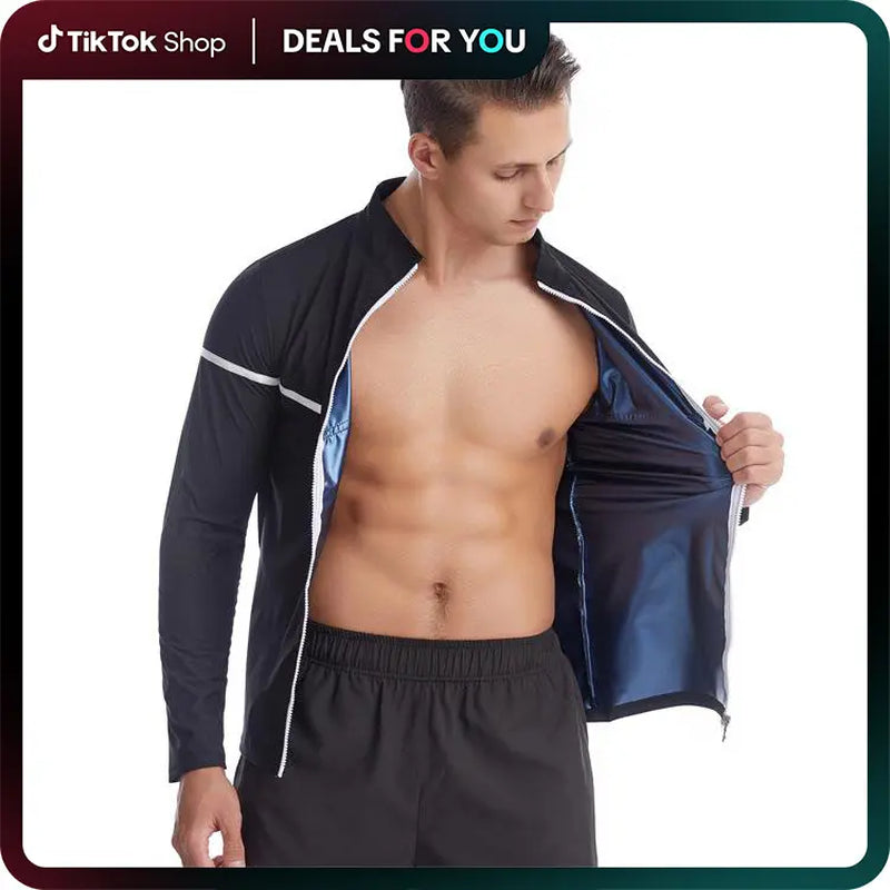 IYDOAMEA Sauna Suit for Men, Long Sleeve Shirt with Zipper, Gym Body Shaper Waist Trainer Outdoorfun Dealsforyoudays