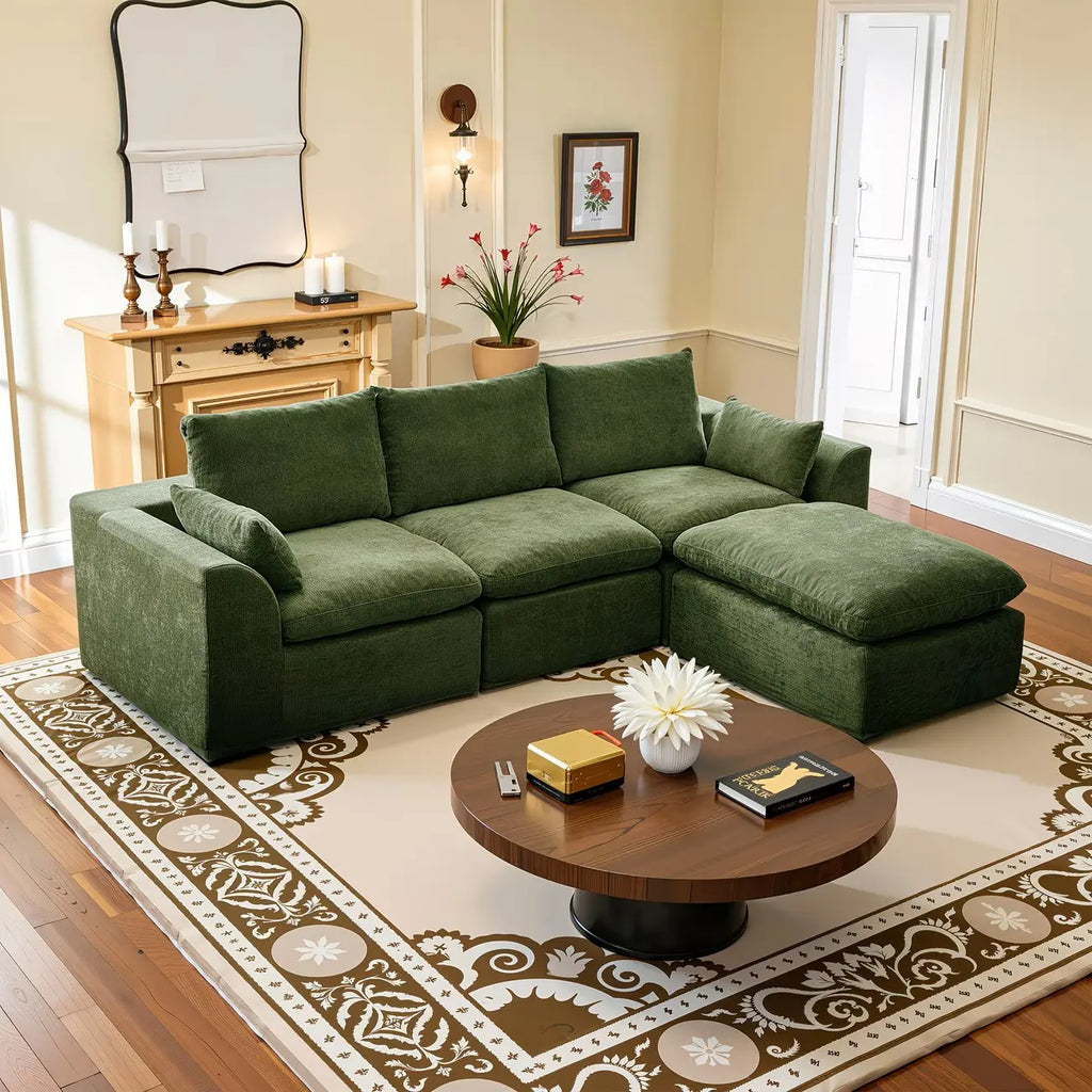 108 in Boneless Sectional Couch, L-Shape Modular Living Room Sofa with Ottoman, Compressed No-Assembly Furniture, Cloud-Like Comfort, Flexible Design, Contemporary Look