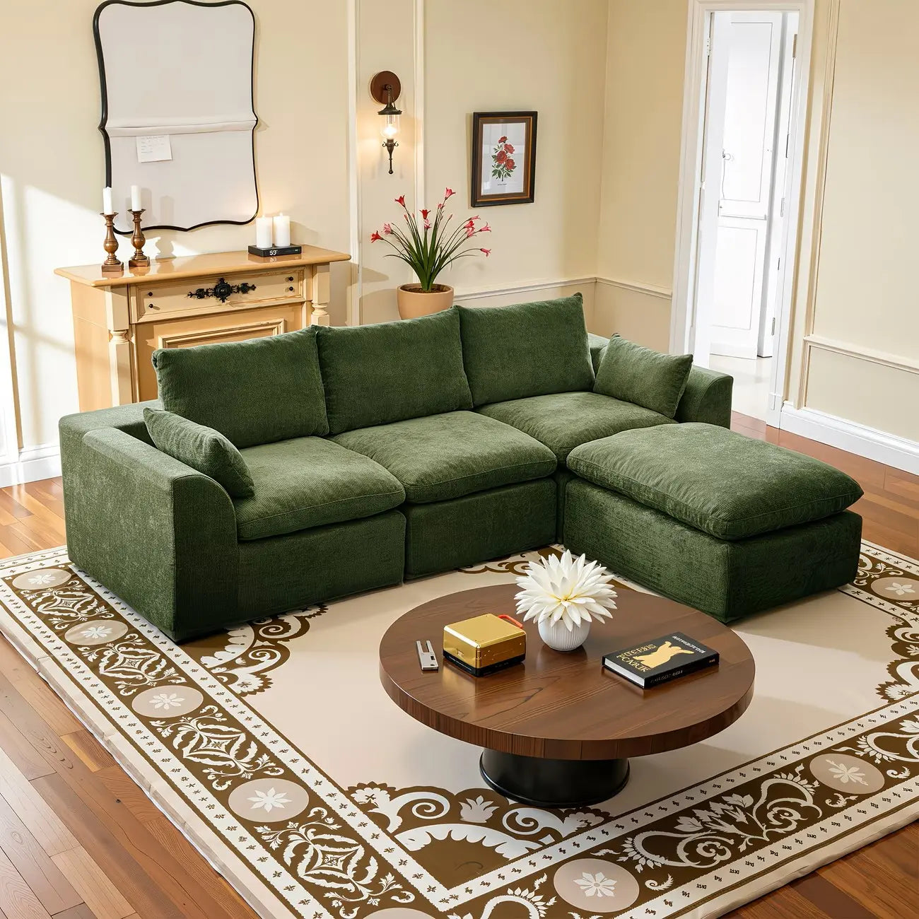 108 in Boneless Sectional Couch, L-Shape Modular Living Room Sofa with Ottoman, Compressed No-Assembly Furniture, Cloud-Like Comfort, Flexible Design, Contemporary Look