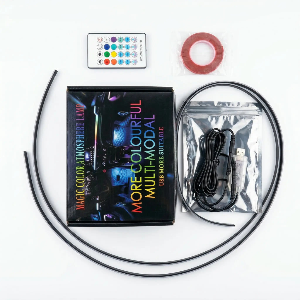 Ceesooi Smart LED Interior Car Lights, USB Powered RGB Car Ambient Lighting with App Control & Music Sync, DIY Mode 110Cm+110Cm 2-In-1 Design, Multi-Color Decor for Cars Trucks，Gift for Men & Women