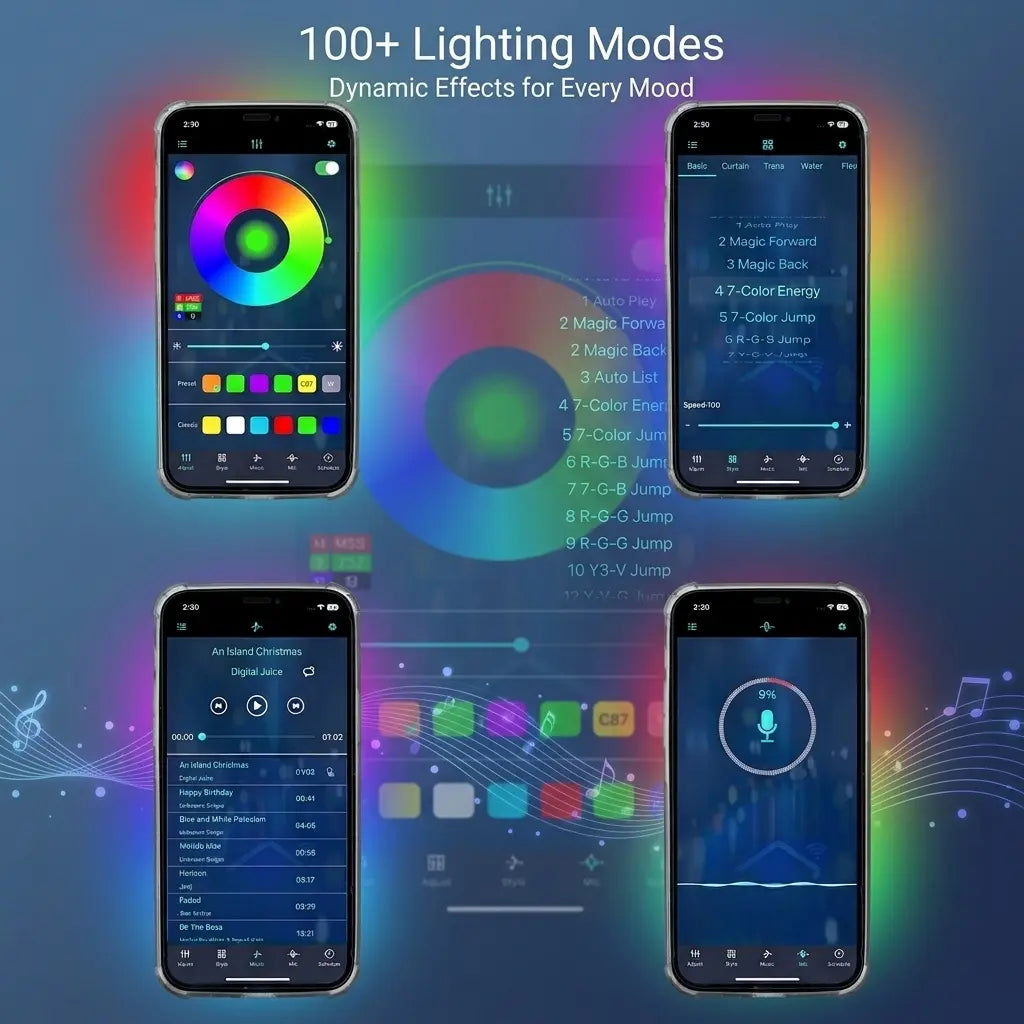 Ceesooi Smart LED Interior Car Lights, USB Powered RGB Car Ambient Lighting with App Control & Music Sync, DIY Mode 110Cm+110Cm 2-In-1 Design, Multi-Color Decor for Cars Trucks，Gift for Men & Women