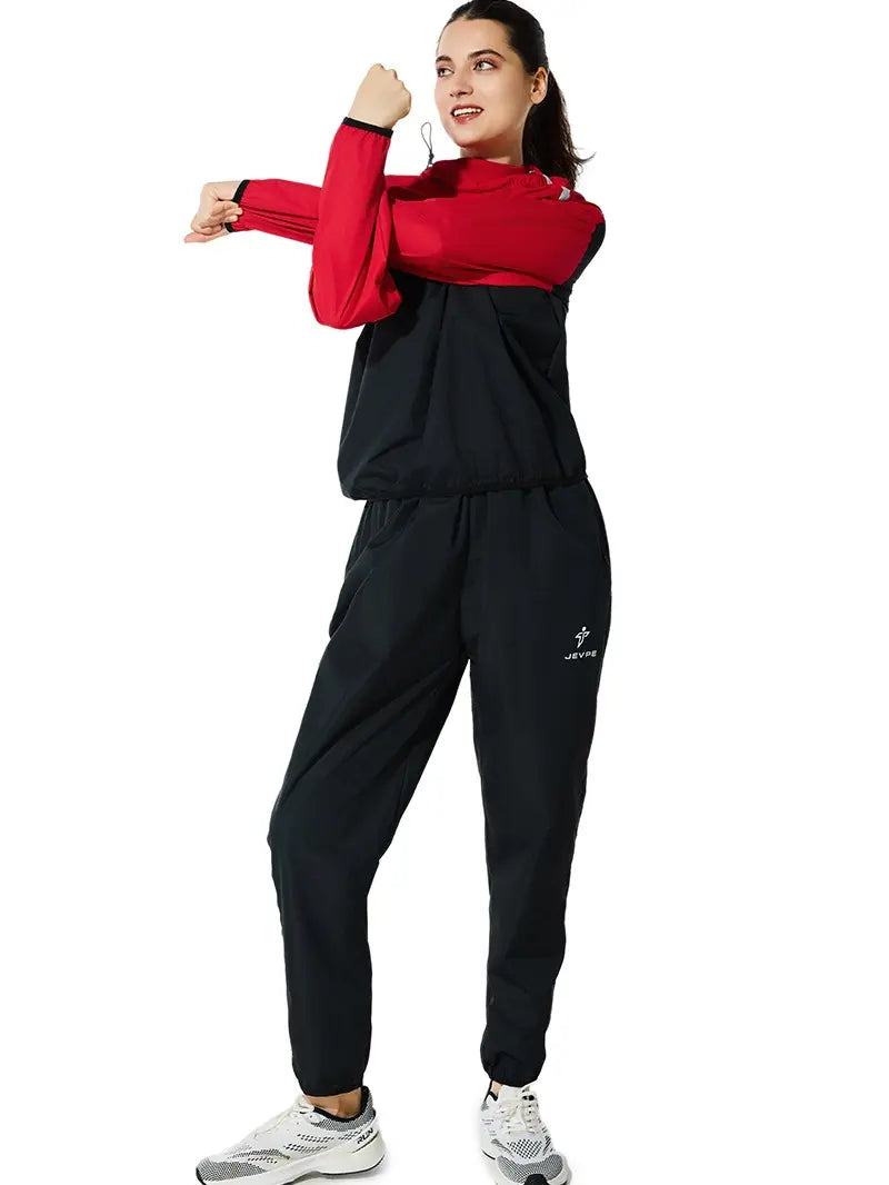 JEVPE Women'S Sweat Sauna Jacket & Pants Gym Workout Tracksuit with Hood Body Shaper Summer Lounge Sweatsuits Sports Tummy Control