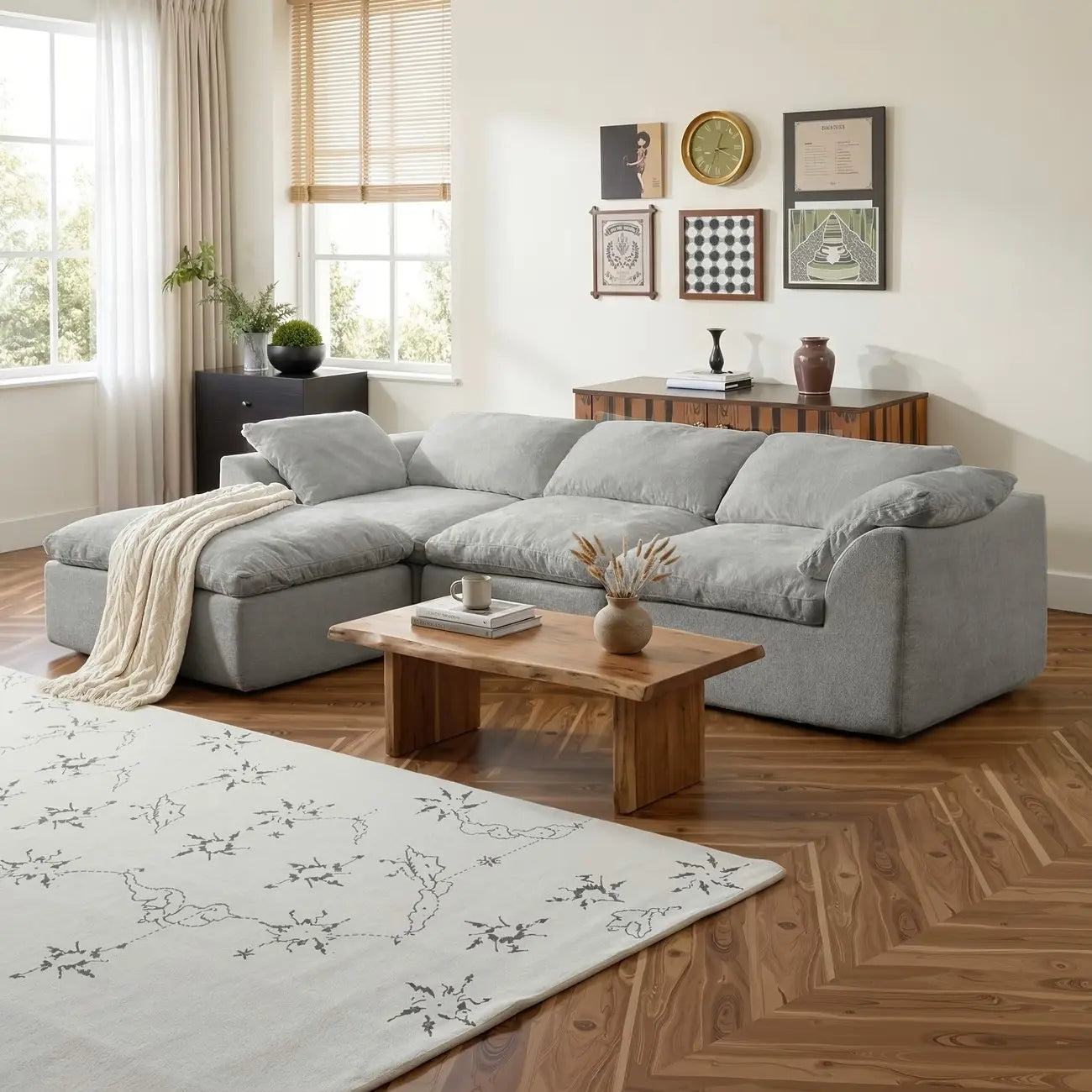 108 in Boneless Sectional Couch, L-Shape Modular Living Room Sofa with Ottoman, Compressed No-Assembly Furniture, Cloud-Like Comfort, Flexible Design, Contemporary Look
