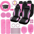 45Pcs Car Seat Covers & Interior Accessories Set: Thin Polyester Five-Seat Car Seat Covers, Plush Steering Wheel Cover, Shoulder Pads, Gear Shift Knob Cover, Rearview Mirror Ornaments, Cup Pads, Tire Valve Caps, Stitching Trim Strips, Car Interior Kit